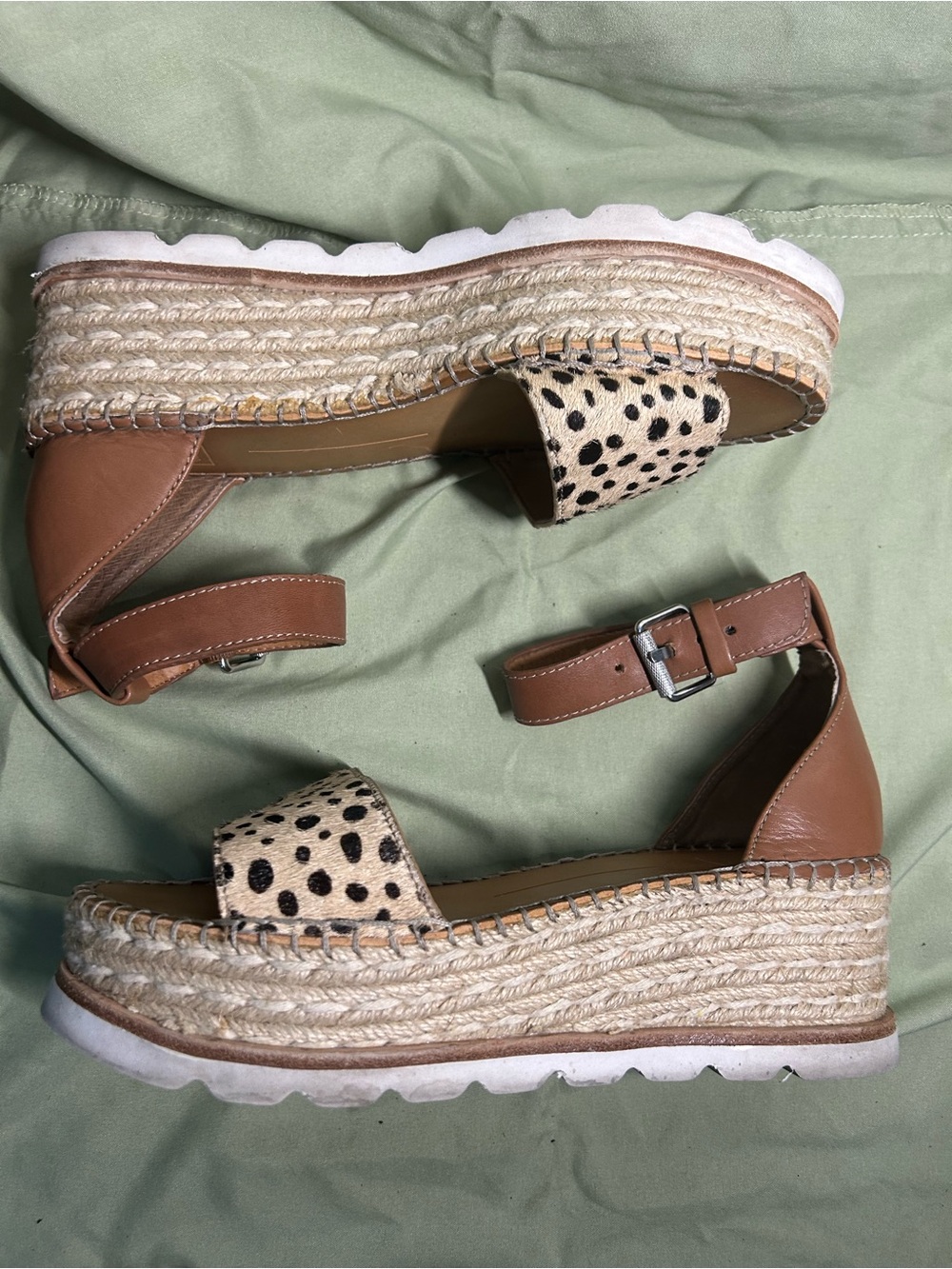 Dolce Vita Larita Platform Espadrille Sandal leopard calf hair W/ankle strap 8.5
